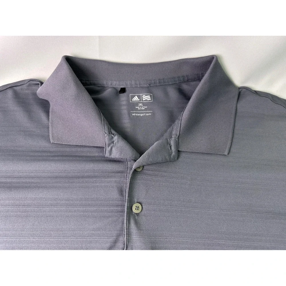 Adidas Golf Men's Gray Striped‎ Polo Shirt 2XL Short Sleeve Performance Top